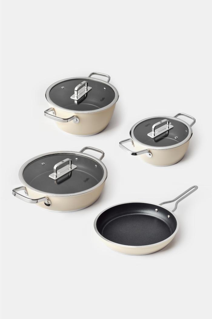 Fin 7 Parça Diamond Tencere ve Tava Seti Krem